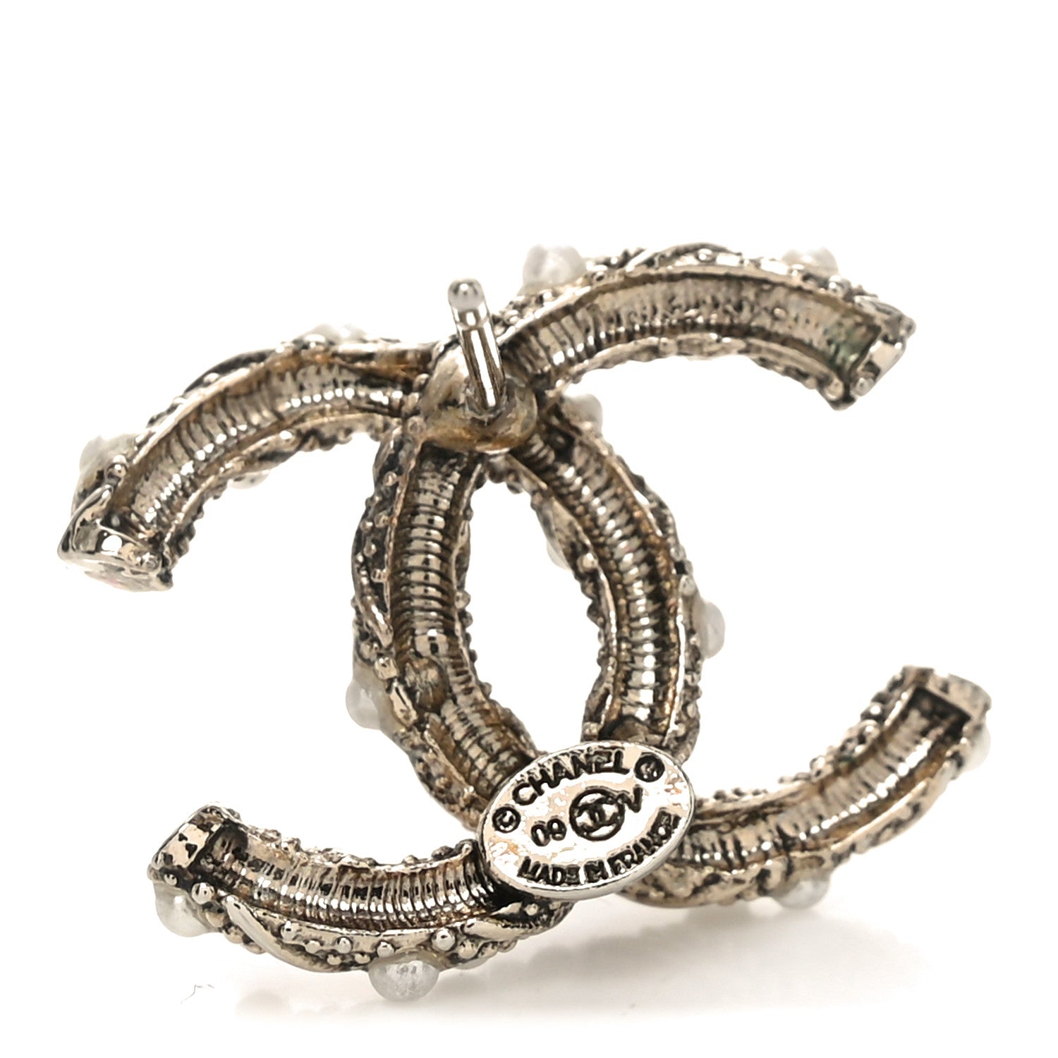 Chanel Pearl Twisted CC Earrings Light Gold White 4 of 5