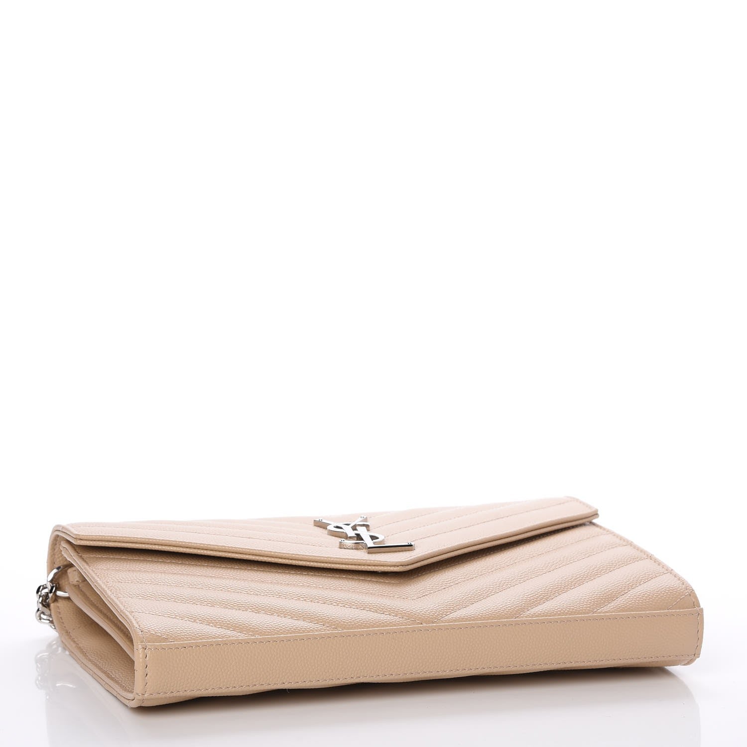 Saint Laurent Grain De Poudre Matelasse Chevron Monogram Chain Wallet Nude Powder 4 of 8