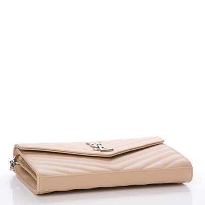 Saint Laurent Grain De Poudre Matelasse Chevron Monogram Chain Wallet Nude Powder 4 of 8