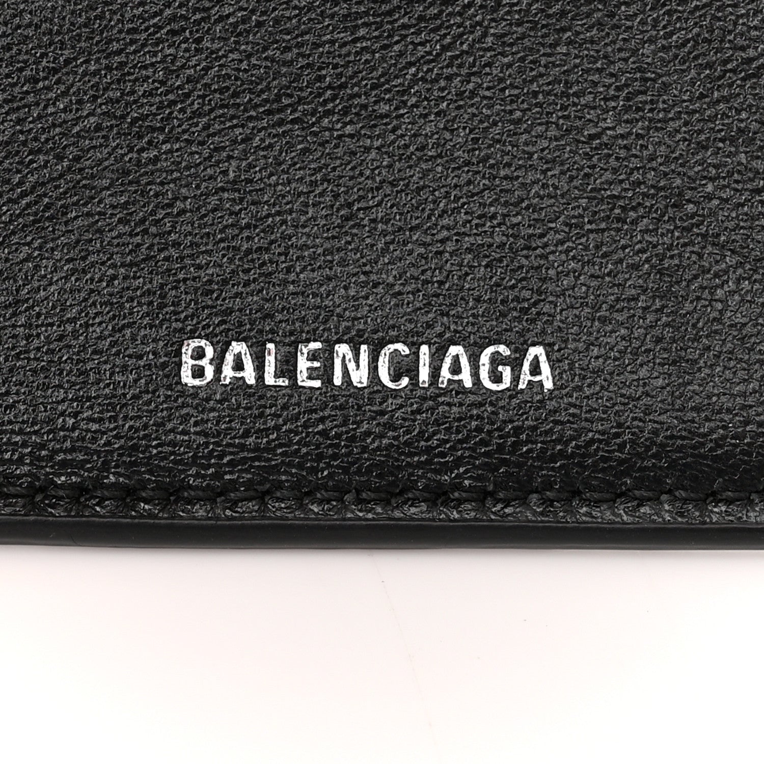 Balenciaga Grained Calfskin Logo Mini Cash Wallet On Chain Black White 6 of 10