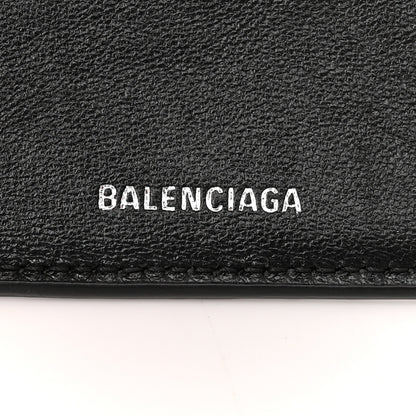 Balenciaga Grained Calfskin Logo Mini Cash Wallet On Chain Black White 6 of 10