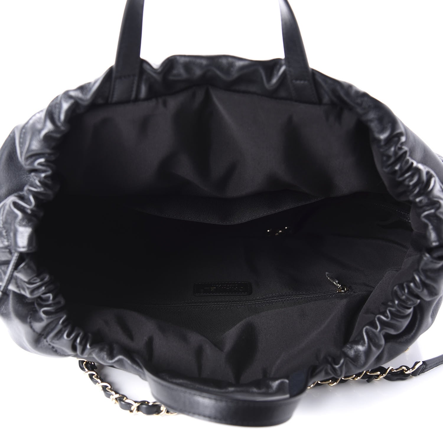 Chanel Lambskin Quilted Drawstring Shopping Bag Black 6 of 11