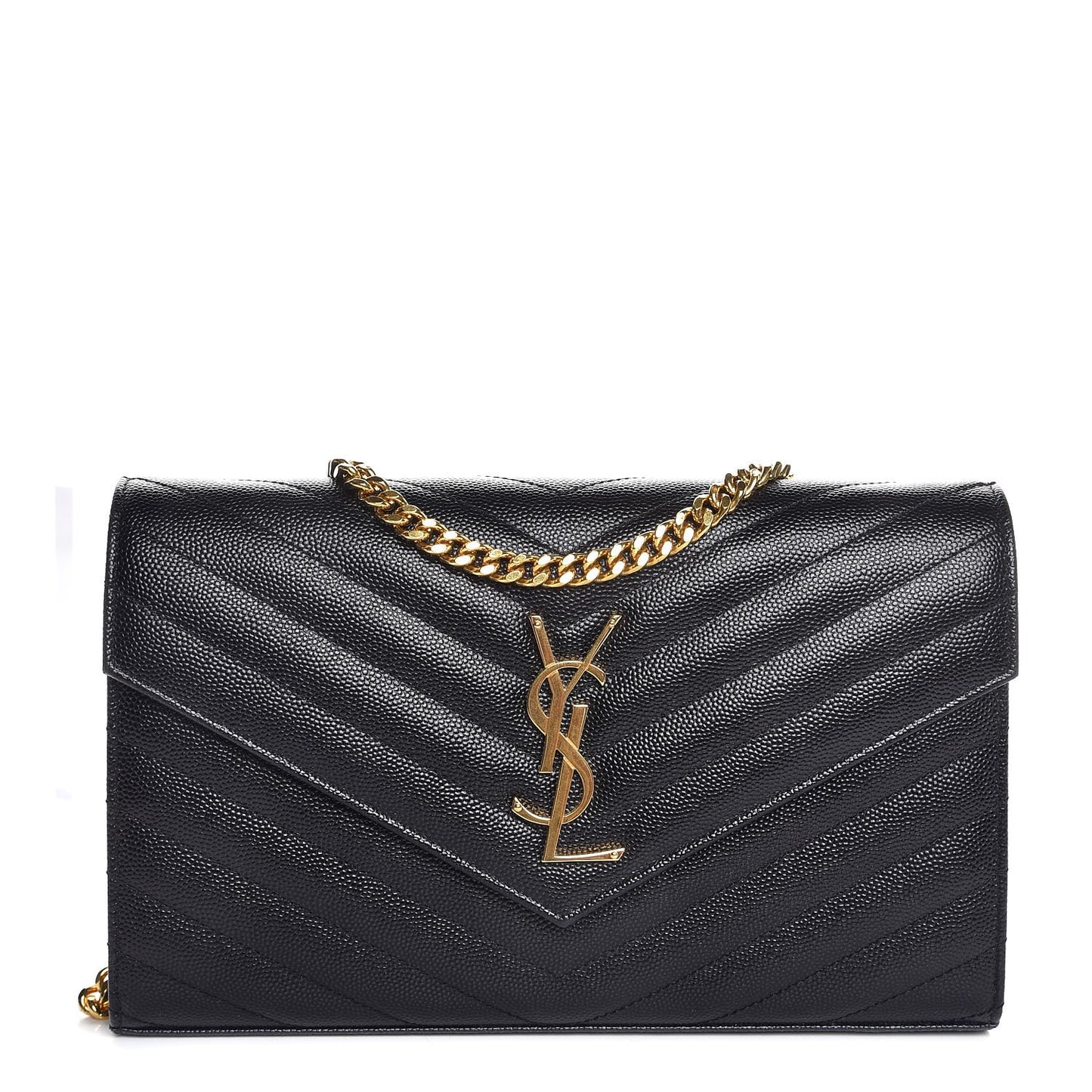 Grain De Poudre Matelasse Chevron Monogram Chain Wallet Black