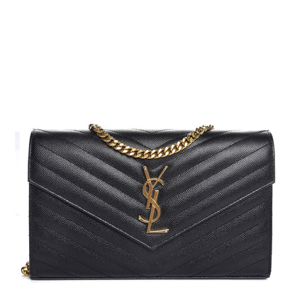 Saint Laurent Grain De Poudre Matelasse Chevron Monogram Chain Wallet Black 1 of 8