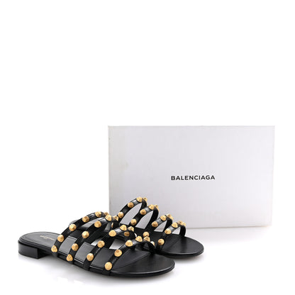 Balenciaga Agneau Lambskin Giant Gold Stud Sandals 41 Black 10 of 10
