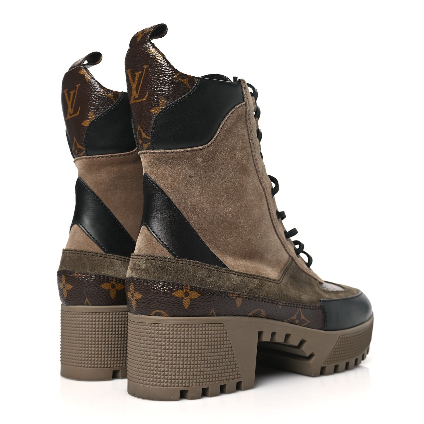 Suede Calfskin Monogram Laureate Platform Desert Boots 38 Taupe