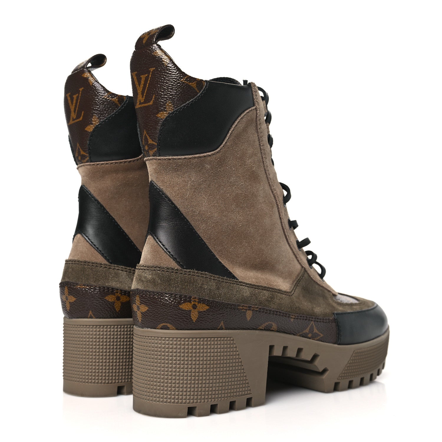 Louis Vuitton Suede Calfskin Monogram Laureate Platform Desert Boots 38 Taupe 4 of 9