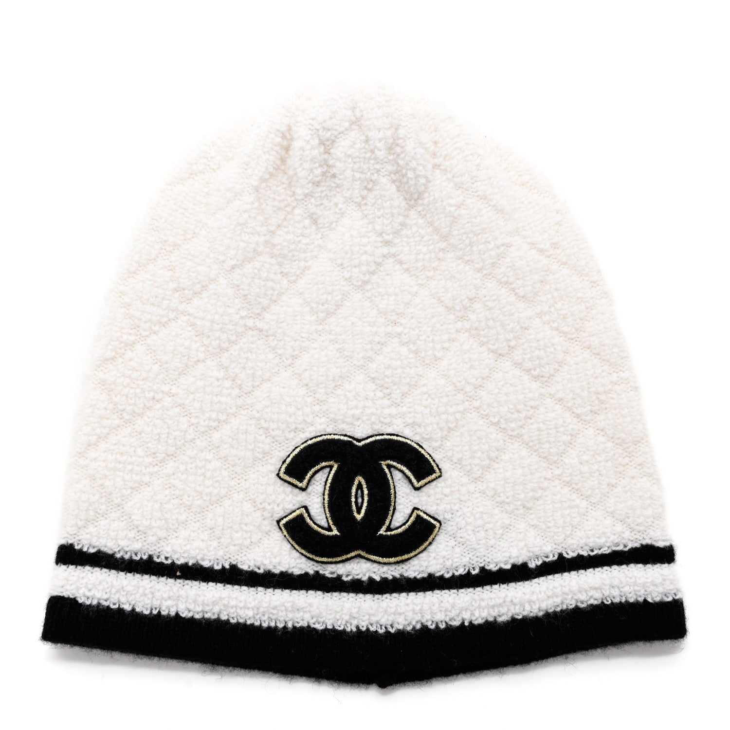 Chanel Cashmere Quilted CC Beanie Hat White Black 1 of 6