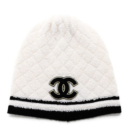 Chanel Cashmere Quilted CC Beanie Hat White Black 1 of 6