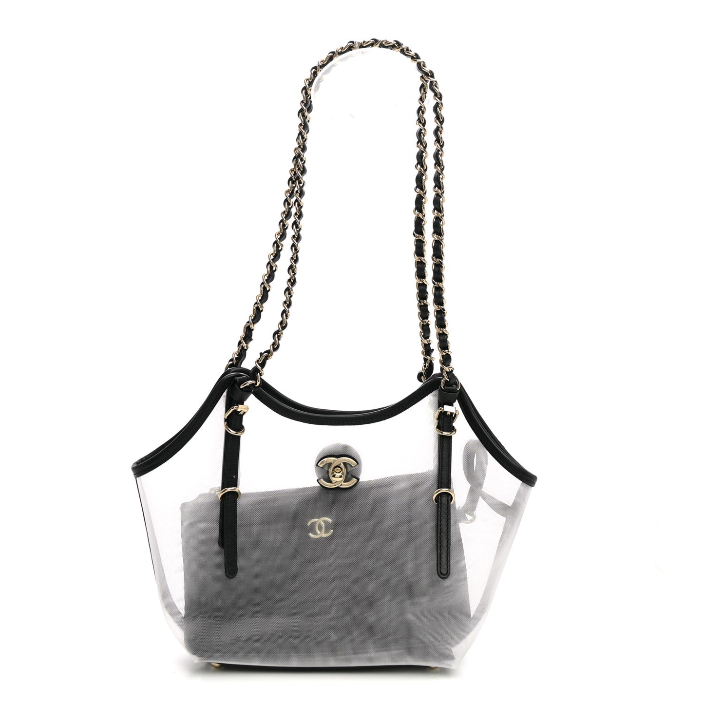 Mesh Calfskin Small Coco Beach Shopping Tote Transparent Black