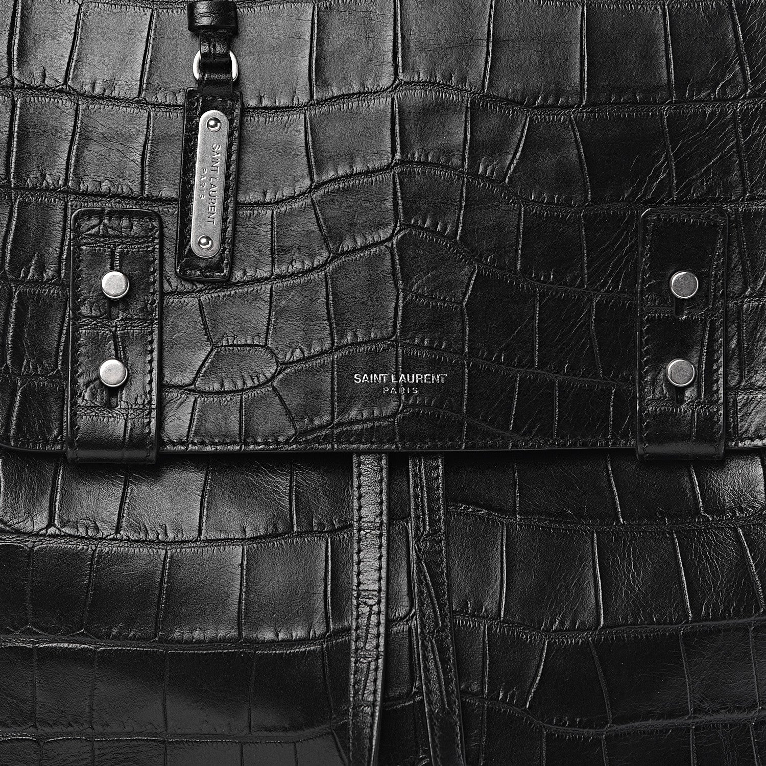 Saint Laurent Calfskin Crocodile Embossed Sac De Jour Backpack Black 10 of 11