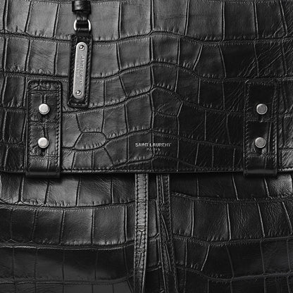Saint Laurent Calfskin Crocodile Embossed Sac De Jour Backpack Black 10 of 11