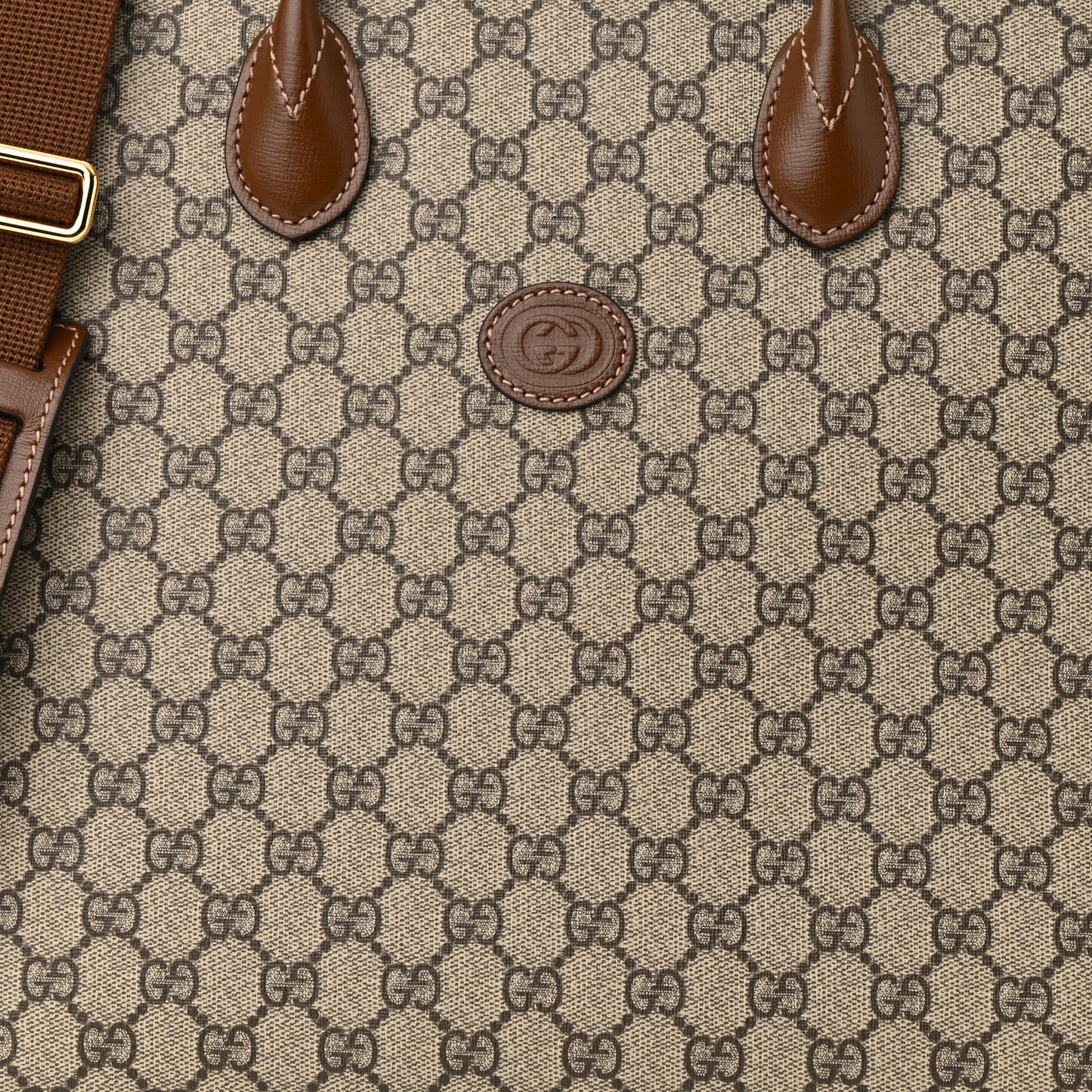GG Supreme Monogram Azalea Calfskin Medium Retro Interlocking G Tote Bag Beige Ebony Brown Sugar