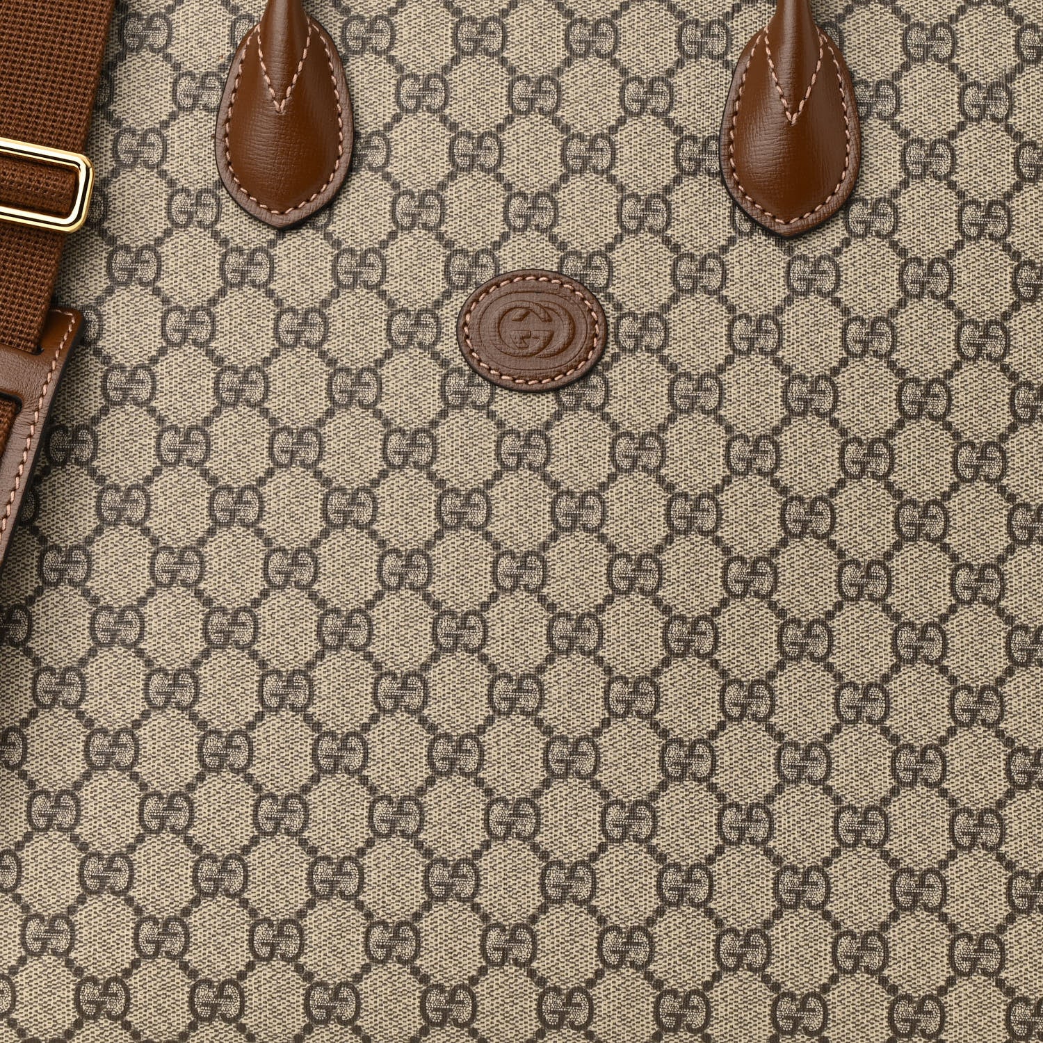 Gucci GG Supreme Monogram Azalea Calfskin Medium Retro Interlocking G Tote Bag Beige Ebony Brown Sugar 8 of 10