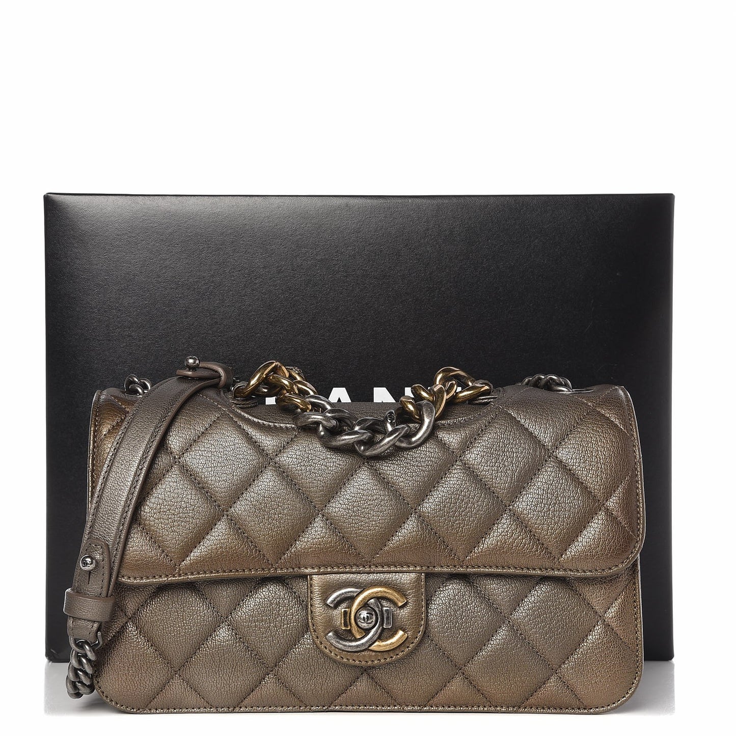 Metallic Goatskin Perfect Edge Medium Flap Gold Silver
