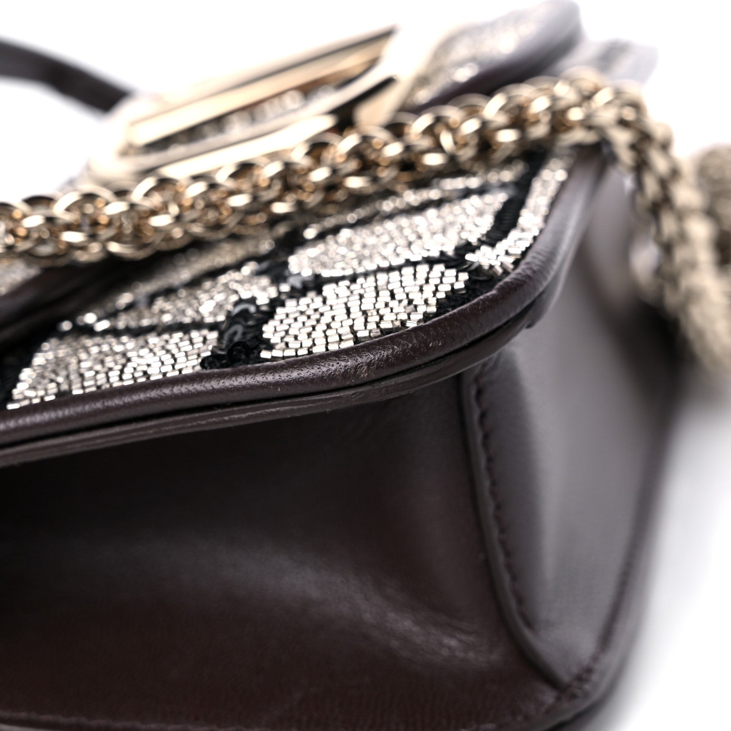 Valentino Garavani Sequins Toile Iconographe Calfskin Beaded Vlogo Small Loco Shoulder Bag Argento Black Fondant 9 of 9