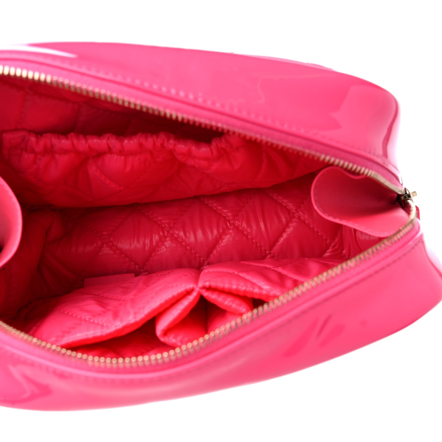 Patent Quilted Medium Curvy Pouch Cosmetic Case Pink