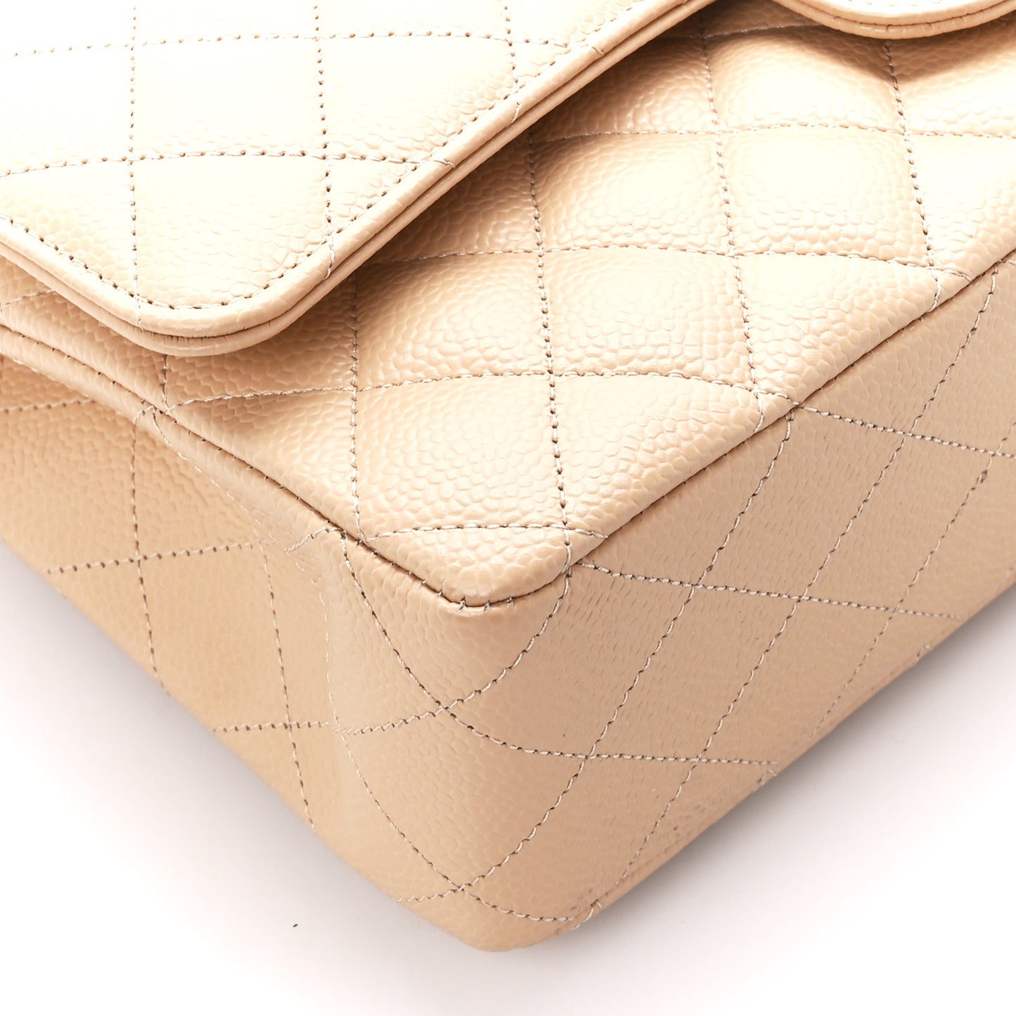 Caviar Quilted Medium Double Flap Beige