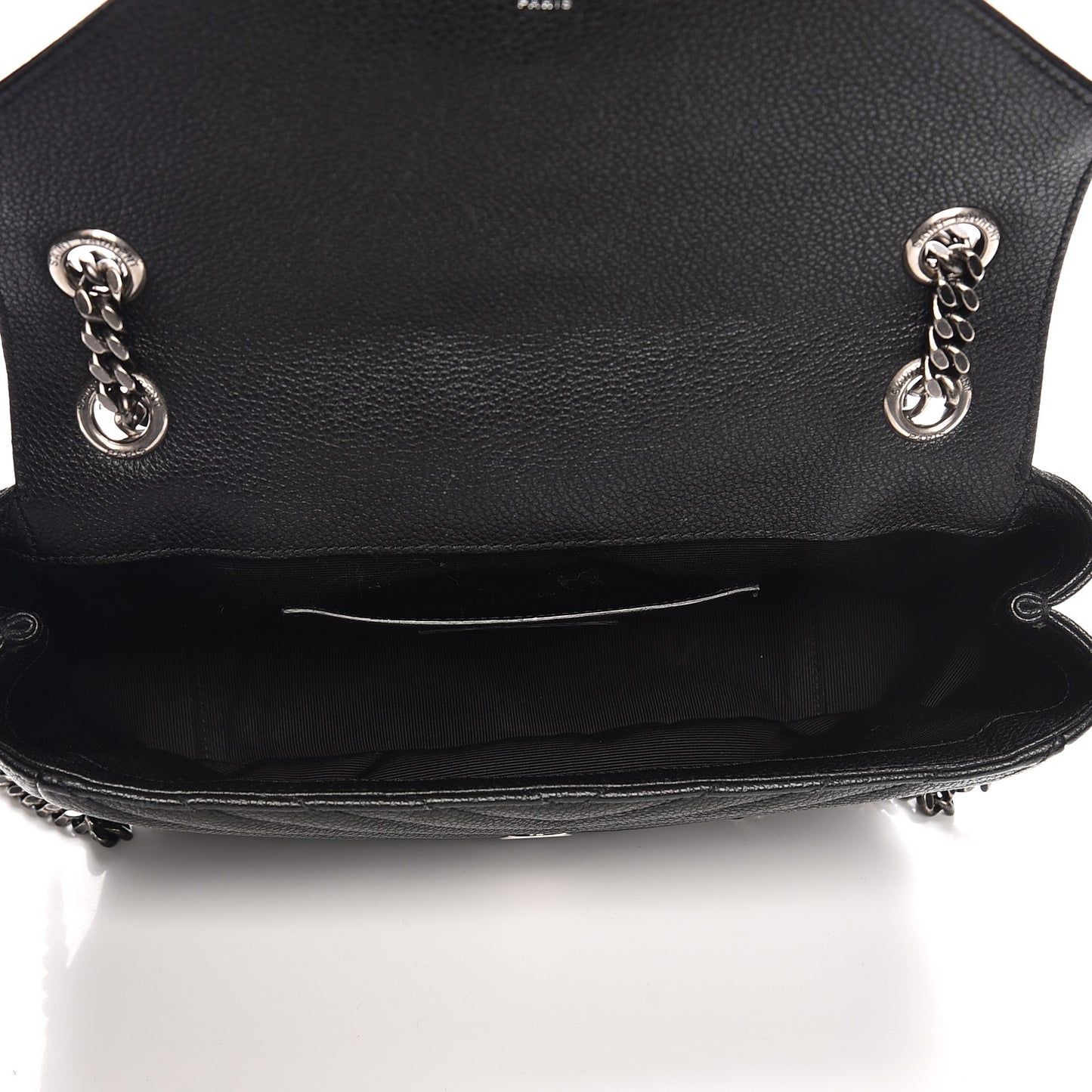 Grained Calfskin Matelasse Chevron Medium Monogram Chain Bag Black