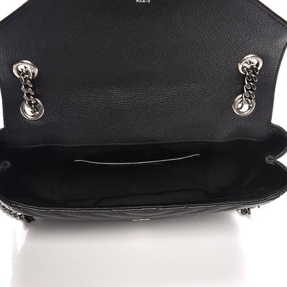 Saint Laurent Grained Calfskin Matelasse Chevron Medium Monogram Chain Bag Black 6 of 9