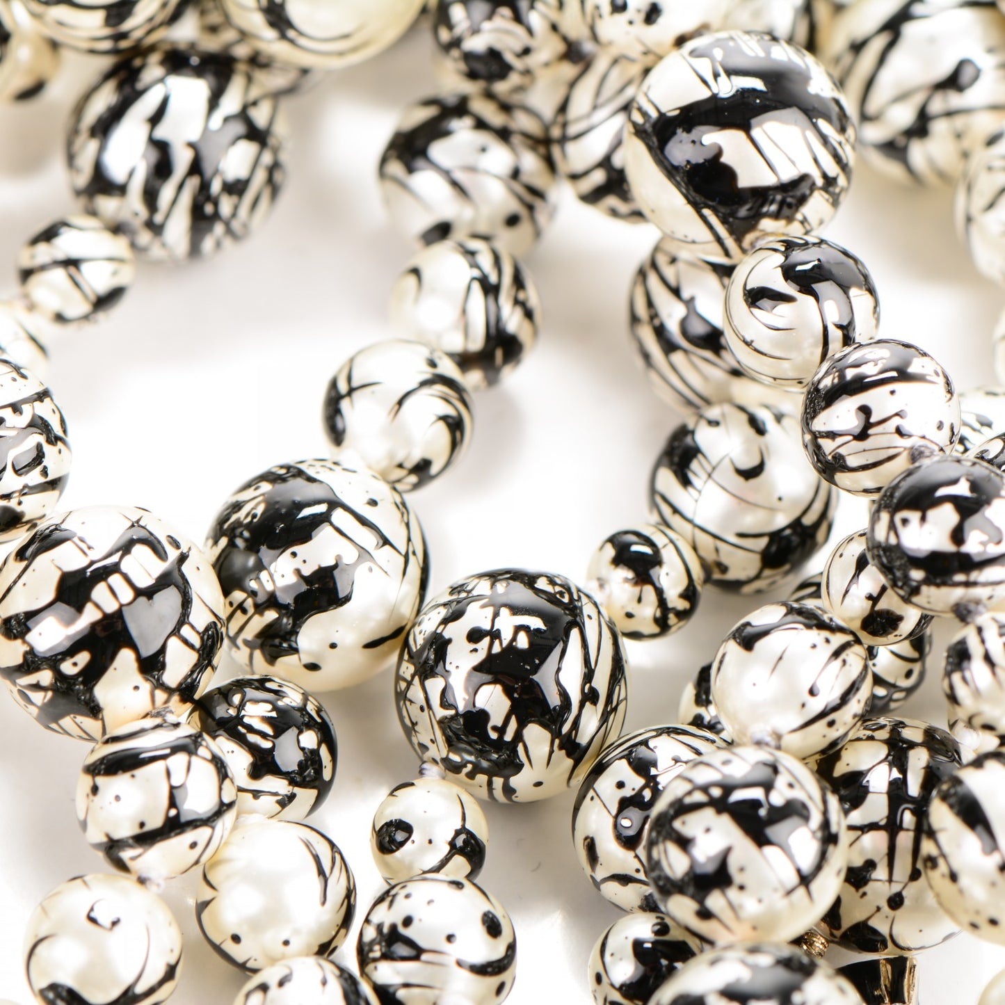 Pearl CC Graffiti 3 Strand Long Necklace Black Gold