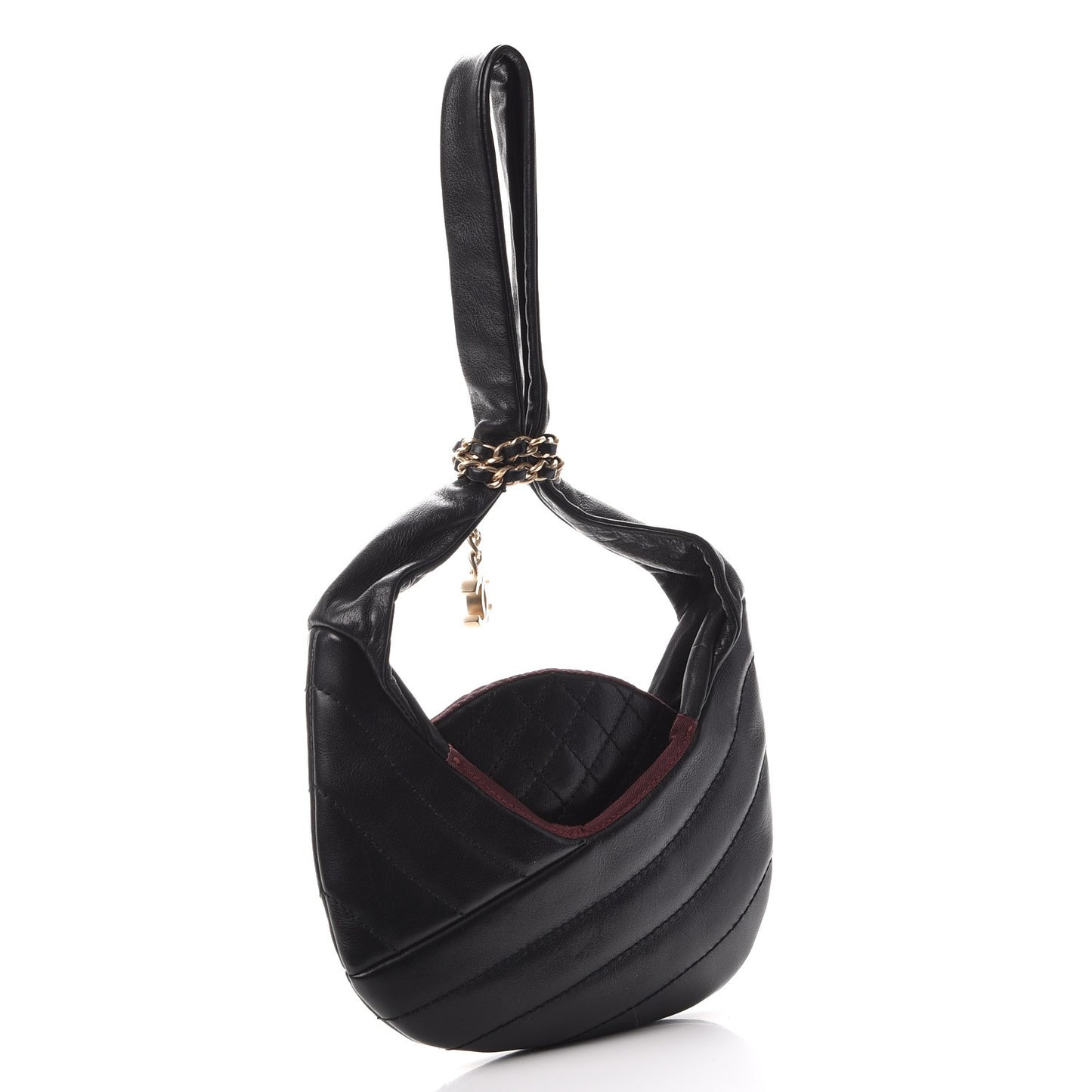 Calfskin Quilted Small Chain Evening Bag Black