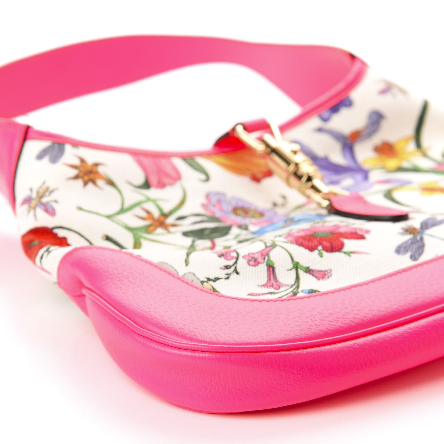 Gucci Canvas Flora Medium Jackie Hobo Fuchsia 6 of 10
