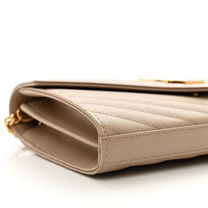 Saint Laurent Grain De Poudre Matelasse Chevron Monogram Chain Wallet Dark Beige 8 of 10