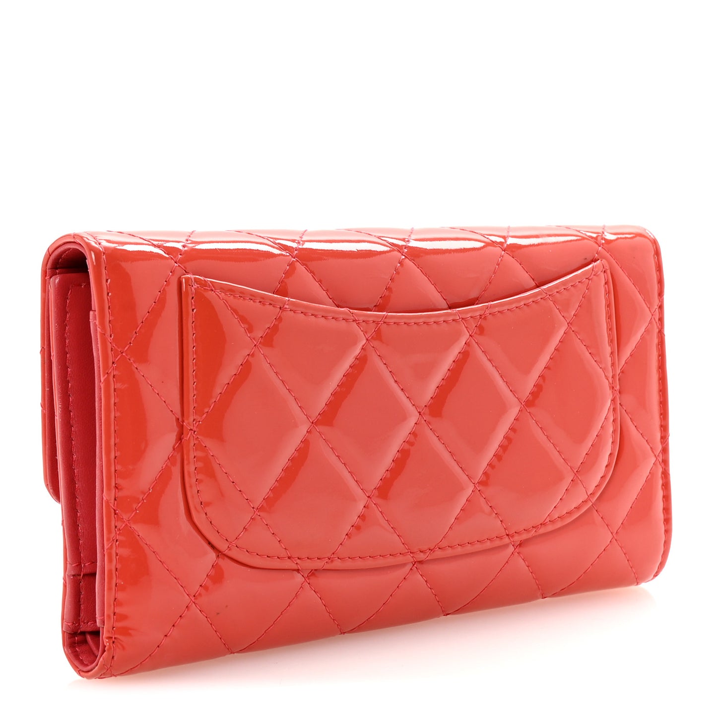 Patent Quilted Large Flap Wallet Dark Pink