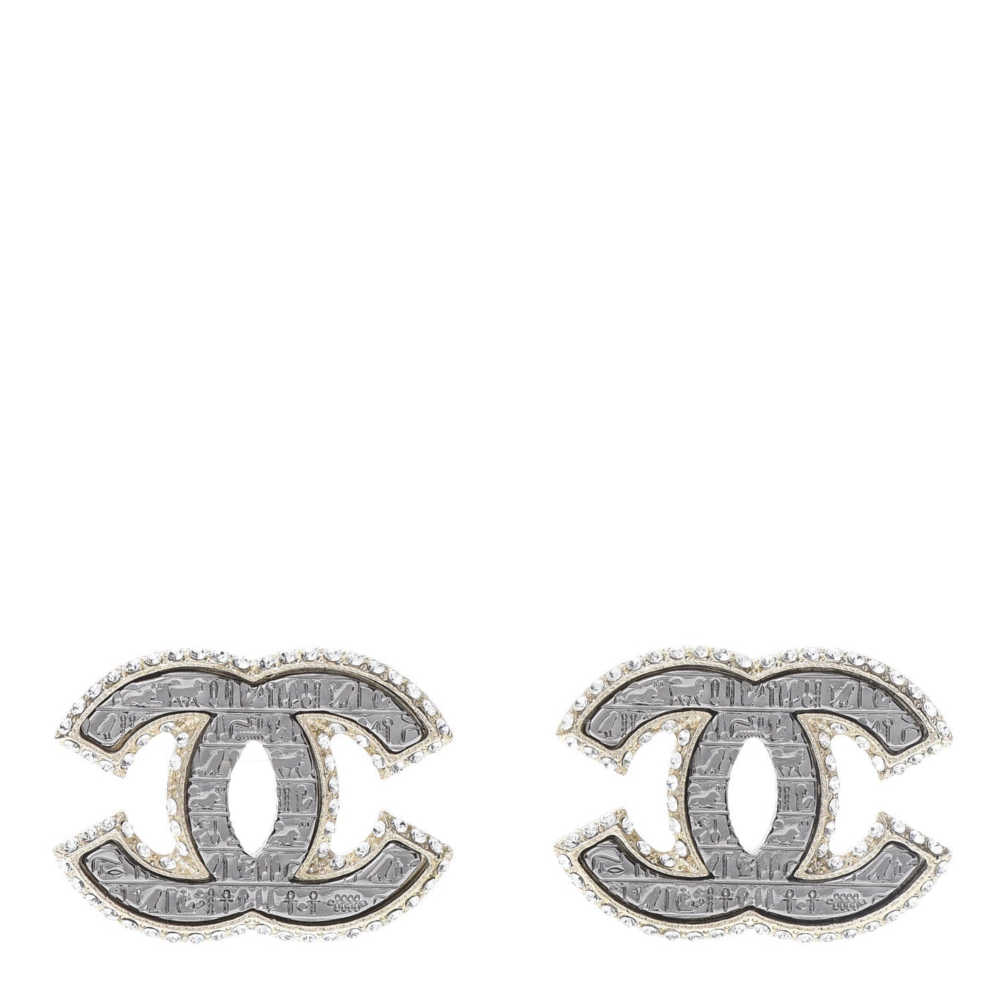 Metal Crystal Scarab CC Earrings Gold Silver