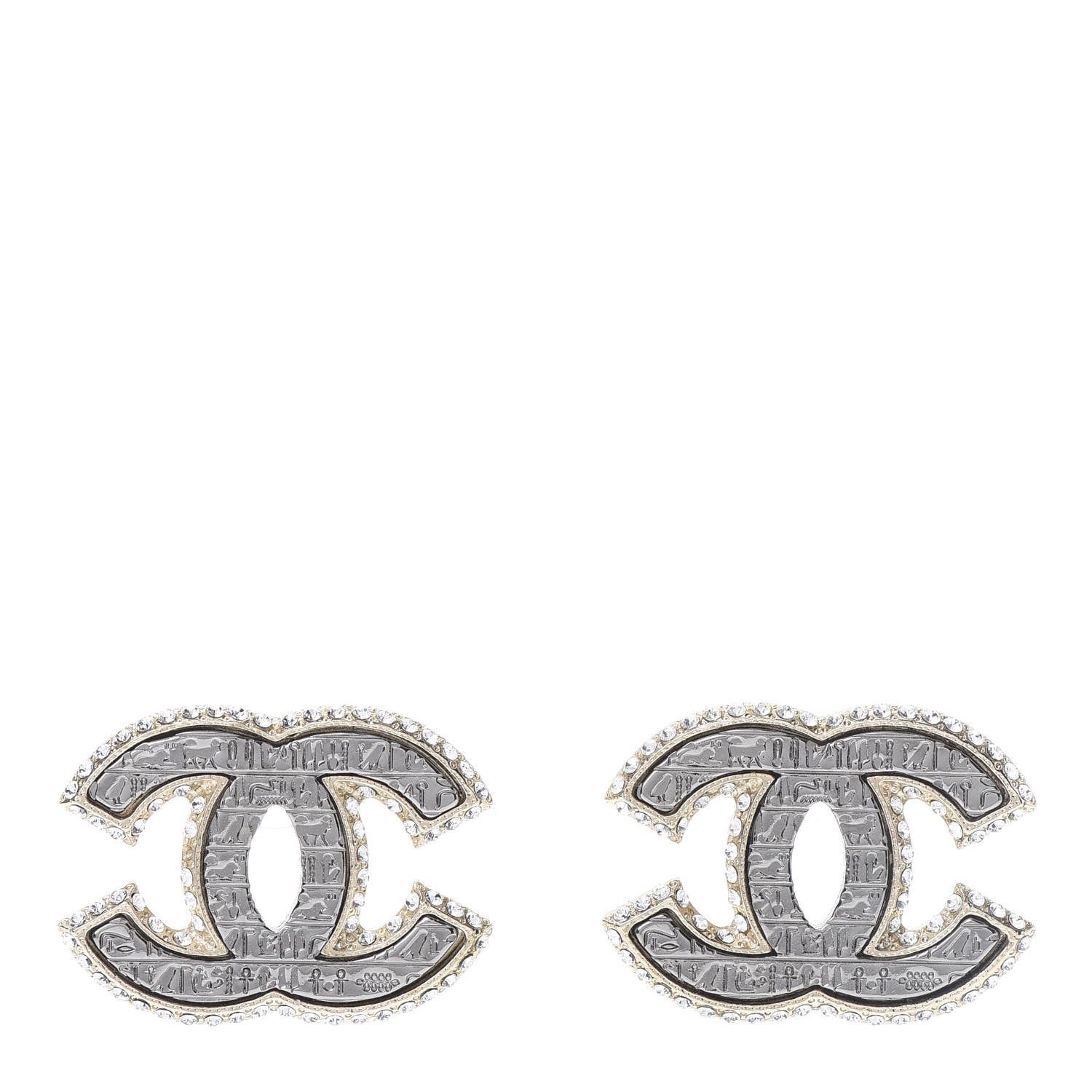 Chanel Metal Crystal Scarab CC Earrings Gold Silver 1 of 4