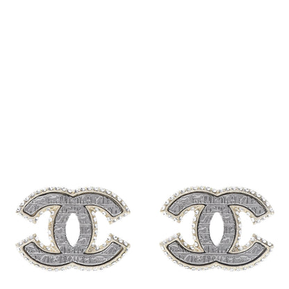 Chanel Metal Crystal Scarab CC Earrings Gold Silver 1 of 4