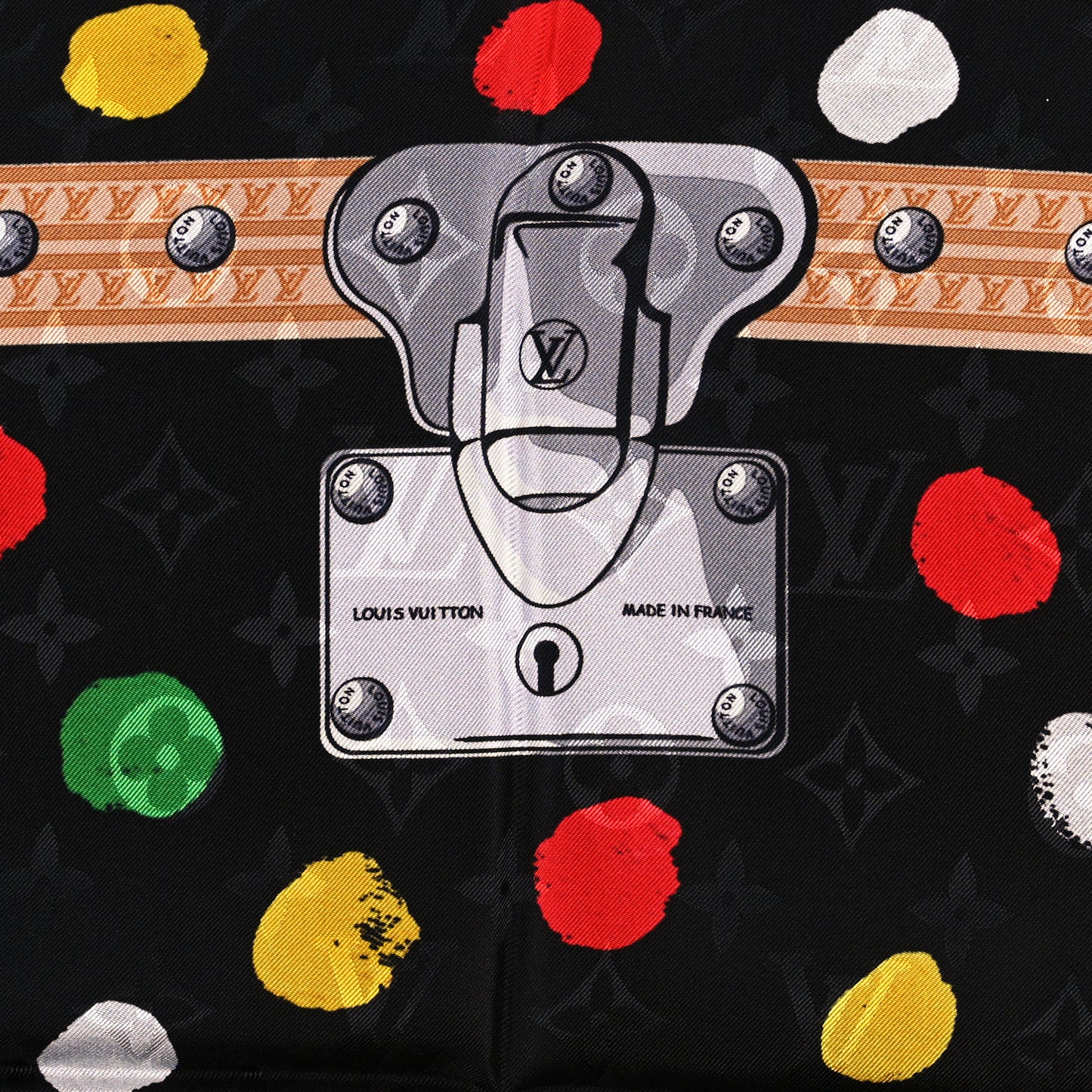 LV X YK Silk Monogram Dots Square Scarf 90 Black