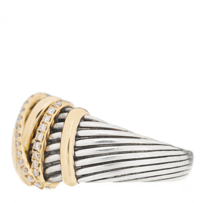 David Yurman Sterling Silver 18K Yellow Gold Diamond 15mm Helena Ring 65 11 3 of 7