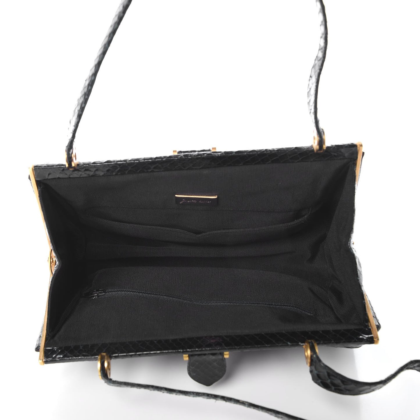 Glazed Snakeskin Frame Evening Bag Black