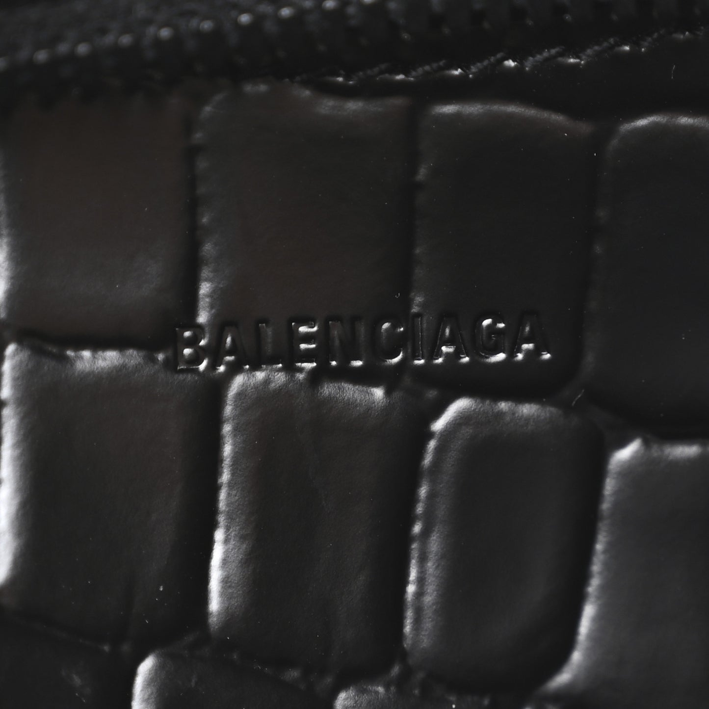Semi Shiny Calfskin Crocodile Embossed Neo Classic Black Hardware Mini City Black