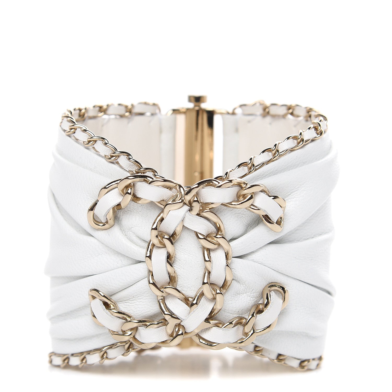 Chanel Lambskin Chain CC Cuff Bracelet White Gold 1 of 5