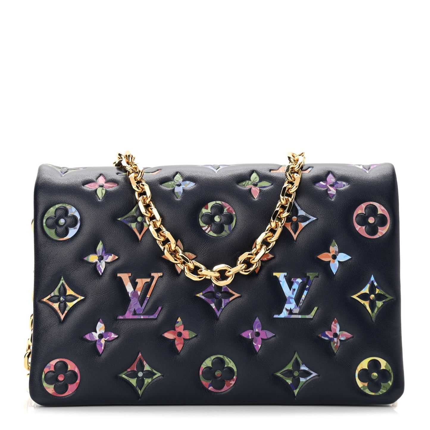 Lambskin Embossed Monogram LV Garden Pochette Coussin Navy