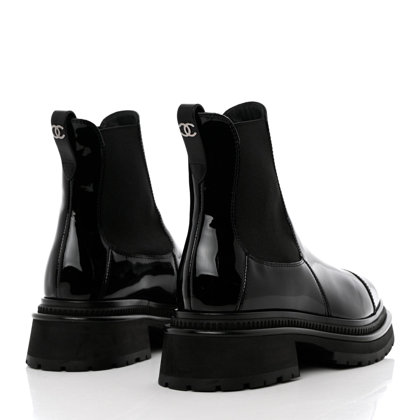 Patent Calfskin Cap Toe Ankle Boots 36.5 Black