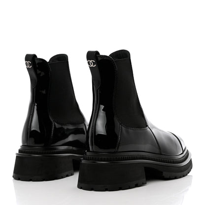 Chanel Patent Calfskin Cap Toe Ankle Boots 36.5 Black 4 of 8