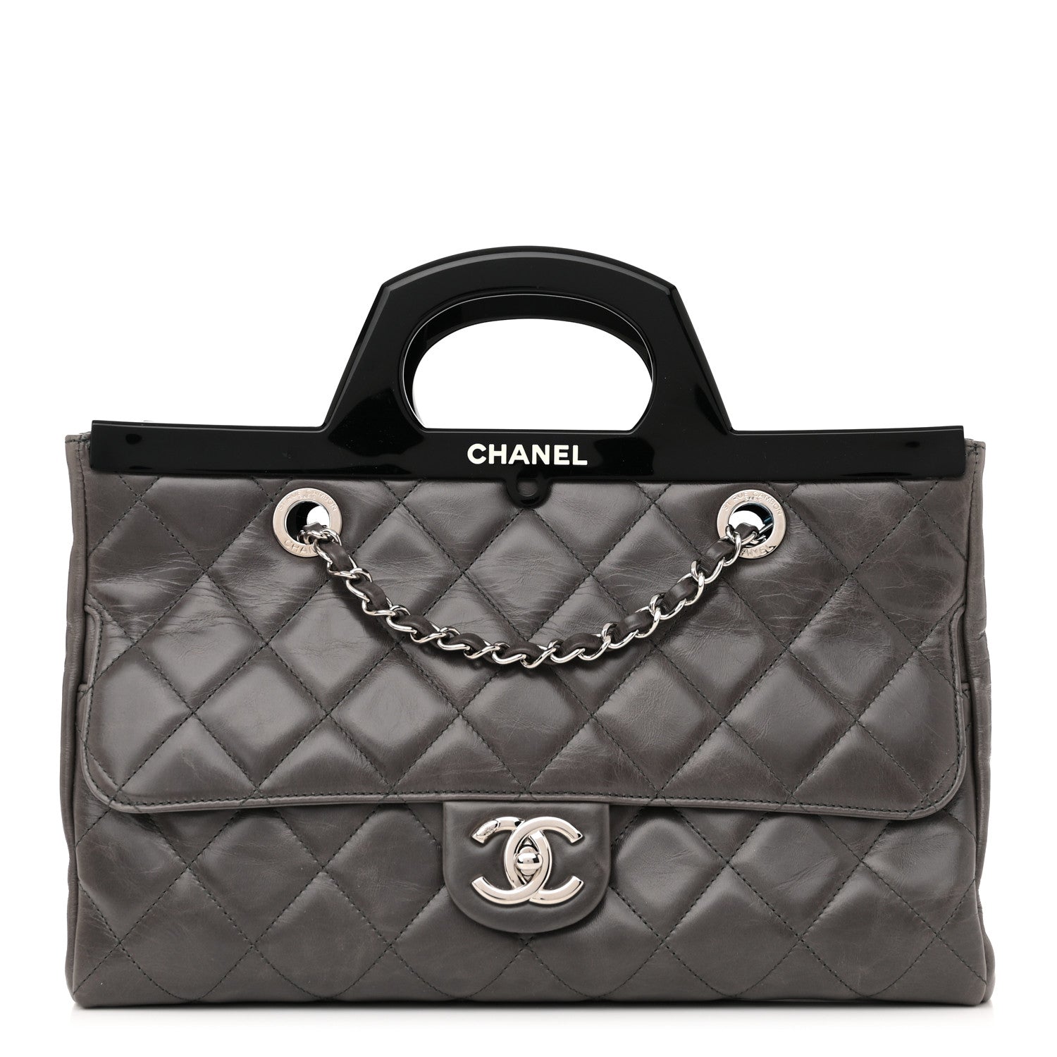 Chanel Glazed Calfskin Quilted Small CC Delivery Tote Grey 1 of 14