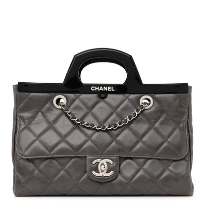 Chanel Glazed Calfskin Quilted Small CC Delivery Tote Grey 1 of 14