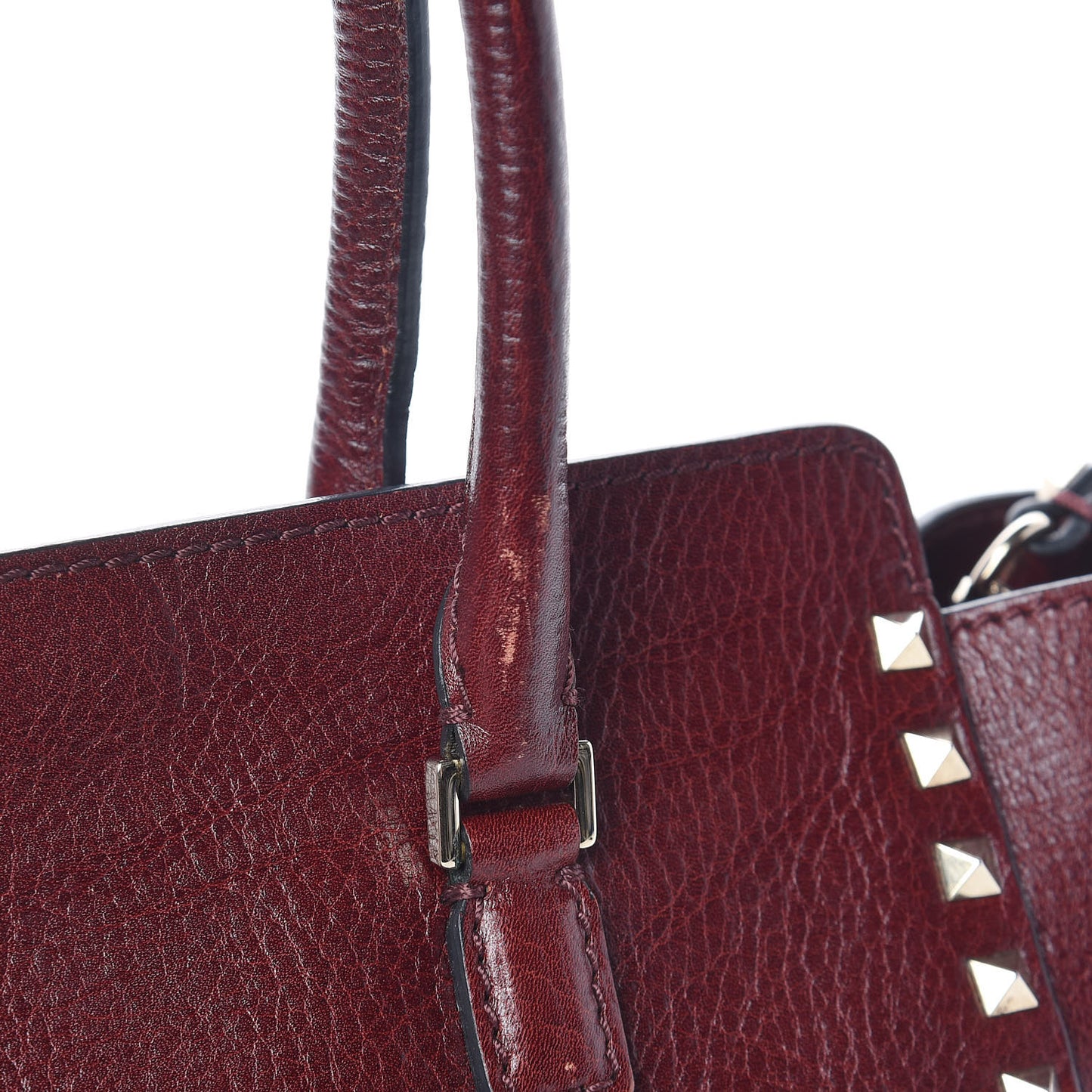 Textured Calfskin Rockstud Double Handle Tote Wine