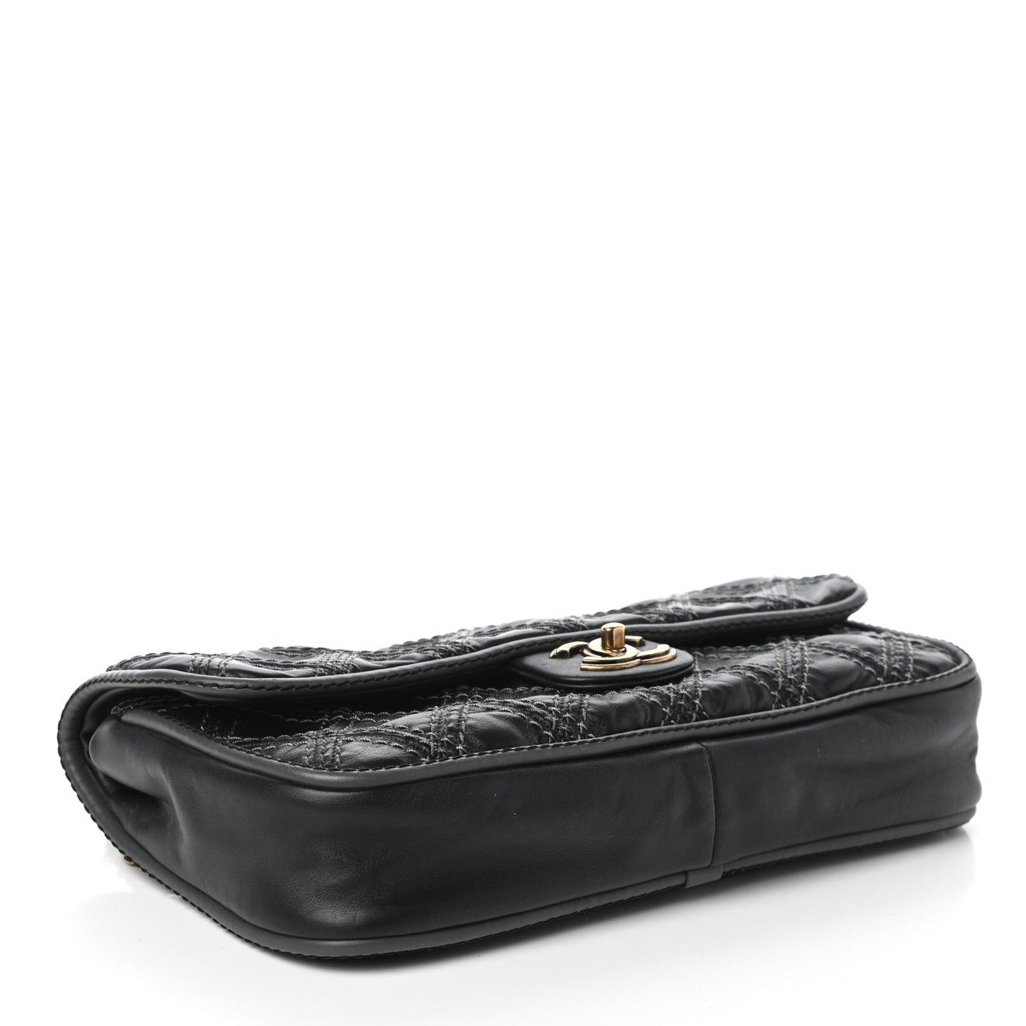 Calfskin Stitch Triptych Flap Black