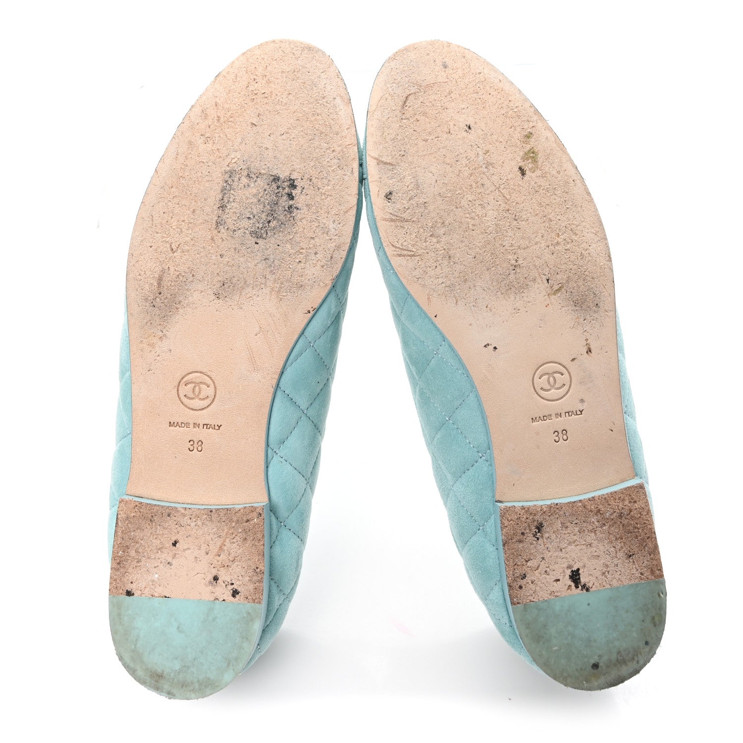 Chanel Suede Calfskin Quilted Cap Toe CC Ballerina Flats 38 Light Blue 6 of 10