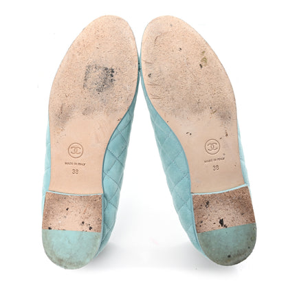 Chanel Suede Calfskin Quilted Cap Toe CC Ballerina Flats 38 Light Blue 6 of 10