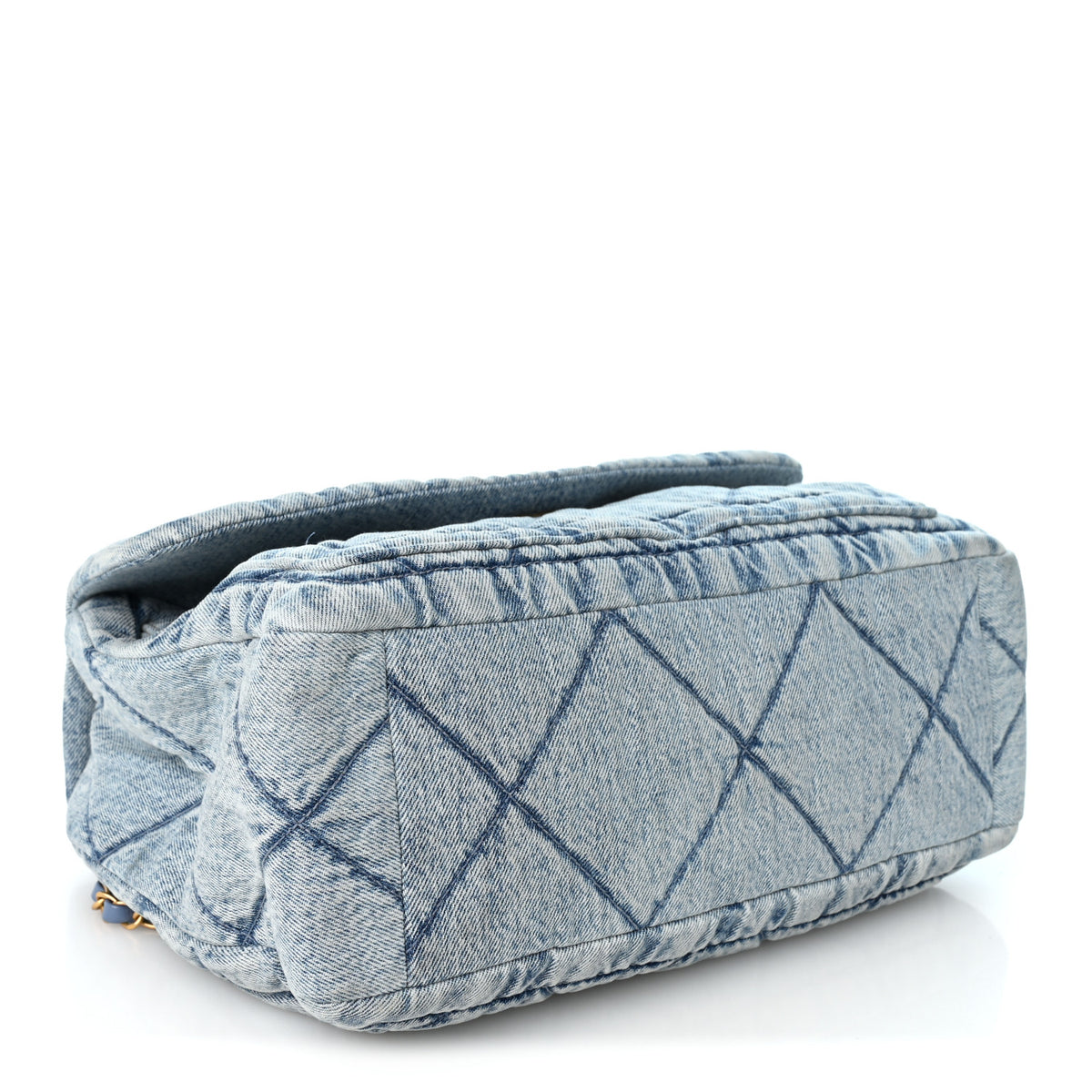 Washed Denim Quilted Flap Bag Blue