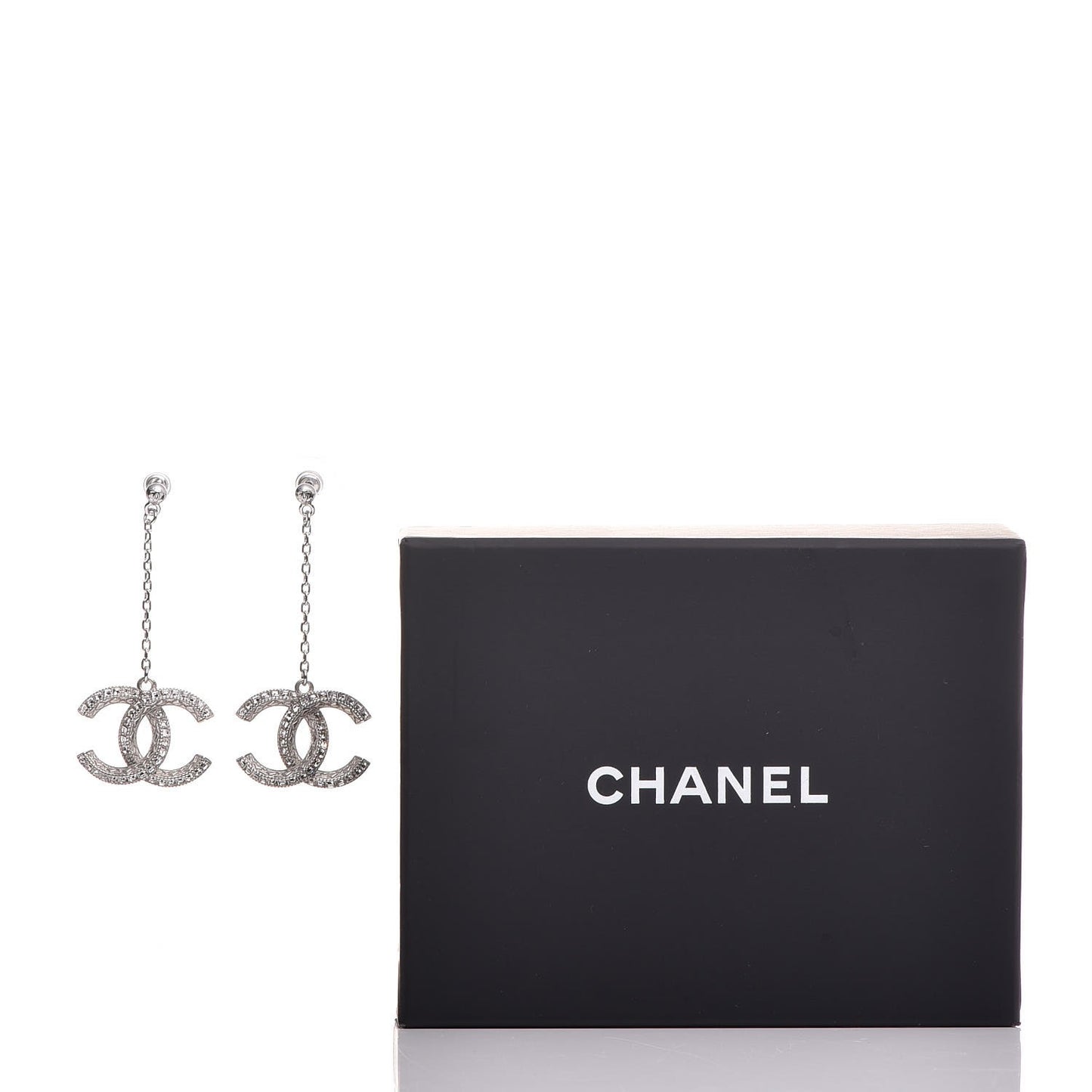 Baguette Crystal CC Drop Earrings Silver