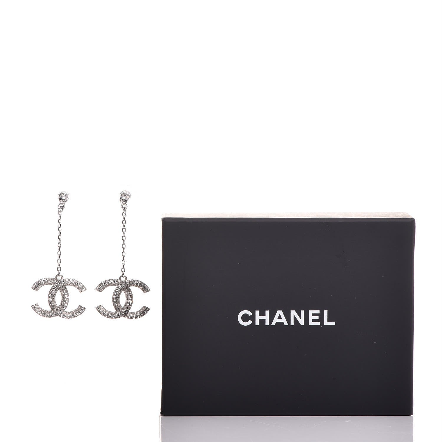Chanel Baguette Crystal CC Drop Earrings Silver 5 of 5