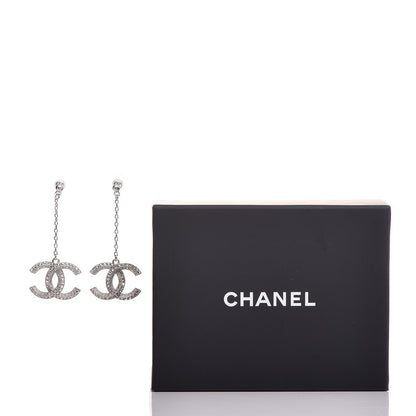 Chanel Baguette Crystal CC Drop Earrings Silver 5 of 5